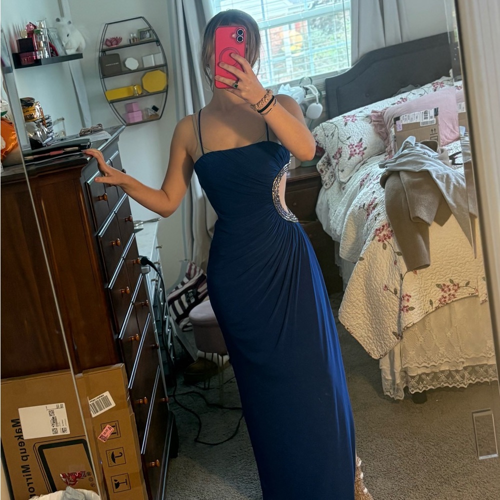Elegant Blue One-Shoulder Dress